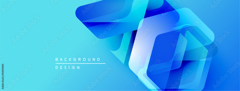 Aufkleber Abstract blue design features overlapping geometric shapes. Gradient colors create depth, modern aesthetic. Background text reads background design.