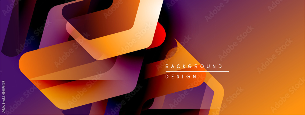 Poster Abstract geometric shapes overlap, creating dynamic orange, purple gradients. Modern design element suitable for backgrounds, banners.