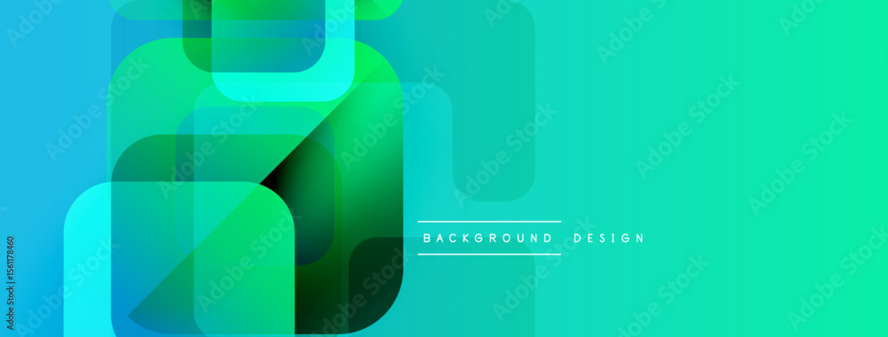 Poster abstract geometric shapes overlap, creating vibrant turquoise, green gradients. modern design elemen