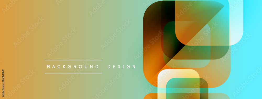 Poster abstract geometric shapes, vibrant gradients. warm tones blend with cool blues, creating modern desi