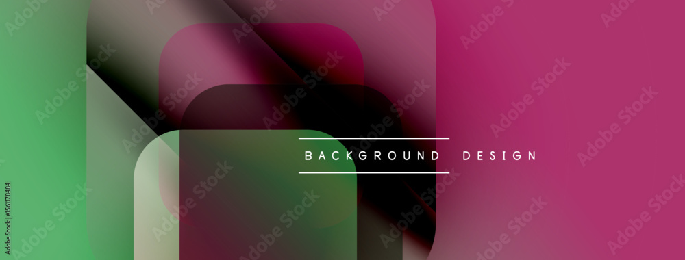 Poster Abstract composition. Overlapping translucent shapes create dynamic visual effect. Colors include green, pink, black, gray. Modern design element.