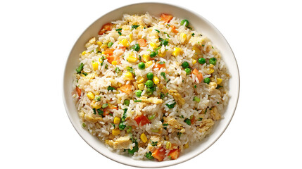 Delicious Plate of Fried Rice with Egg, Chicken and Vegetables Isolated on a Transparent Background