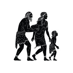 Fototapeta premium Ancient family vector in black color with white background.