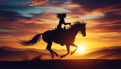 Naklejka premium horse on sunset