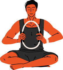 A seated man holding a pilates ring for controlled core exercise, perfect for meditative or training visuals.