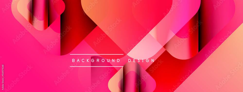 Poster abstract geometric shapes overlap, creating vibrant pink, red gradients. modern design suitable for 
