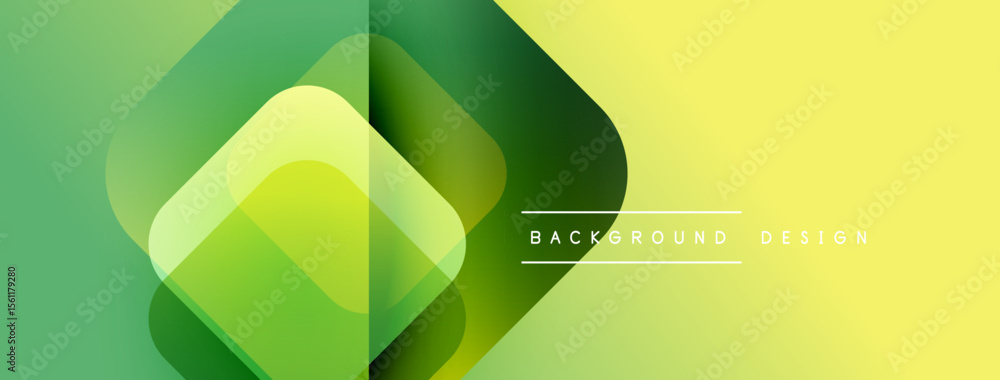Poster Abstract geometric shapes overlap, creating vibrant green, yellow gradient. Modern design element for backgrounds, presentations.