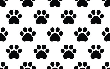 Seamless silhouette vector dog paw print pattern in bold black for wallpaper, textile and pet decor design