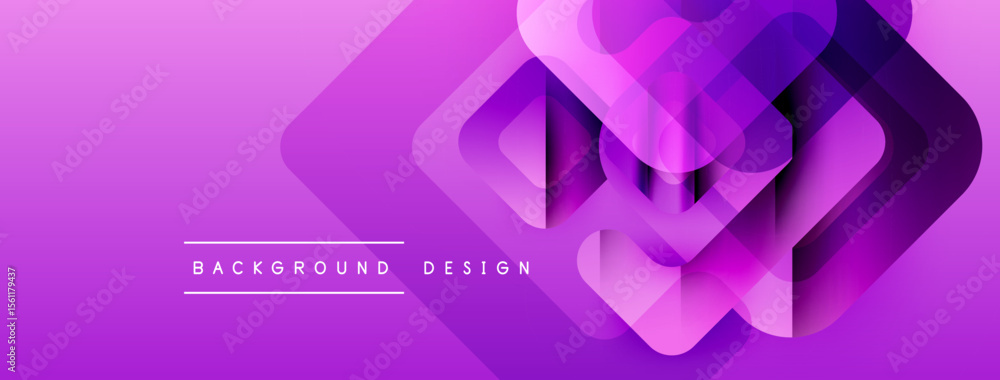 Poster Abstract purple layers create dynamic visual effect. Gradient background with text elements. Modern design for digital projects.
