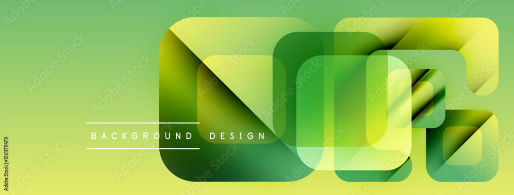 Poster Abstract geometric design. Overlapping squares create vibrant green gradient effect. Text reads background design. Modern visual element.