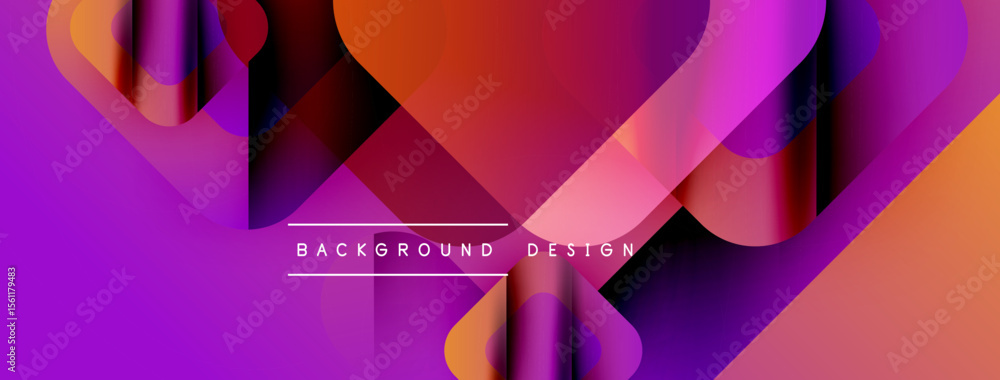 Poster Abstract gradients form dynamic shapes. Vivid purple, orange hues blend, creating modern background design. Text reads background design.