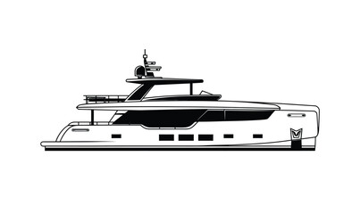 Modern yatch vector in black color with white background.