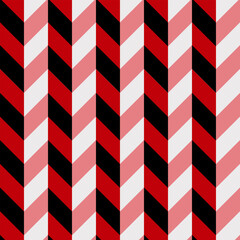 Red, black, and white herringbone pattern, which is a design characterized by a distinctive V-shaped weave.