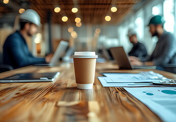 A group of construction workers holding coffee
