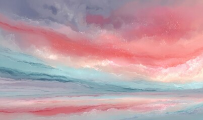 Serene sunset over calm waters with pastel clouds reflecting on the surface, evoking tranquility