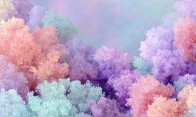 Colorful abstract landscape of pastel trees blending harmoniously against a soft gradient sky