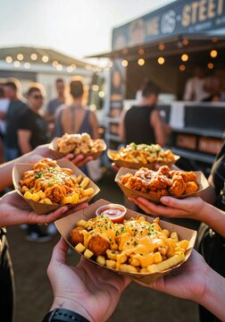 pizza in the restaurant, Delicious food truck feast urban street culinary experience vibrant environment close-up view food and flavor exploration