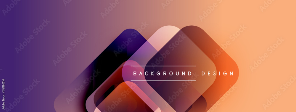 Poster Abstract geometric shapes overlap, creating vibrant gradient background. Modern design elements suggest innovation, fluidity.