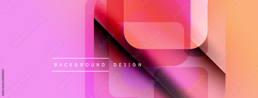 Fototapete Abstract geometric layers create vibrant pink, orange gradient. Modern design elements overlap, forming dynamic composition. Background text reads background design.