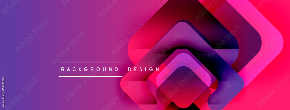 Poster Abstract gradient background features layered squares. Vibrant purple transitions to pink. Modern design element for digital projects.