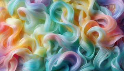 Colorful abstract swirl of flowing pastel strands creating a vibrant and dynamic texture