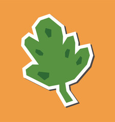Simple Flat Color of Green Leaf Sticker with White Line Border in Cutout Style