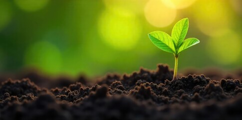 A vibrant green seedling emerges from rich soil, reaching towards sunlight Witnessing the miracle of nature's growth and the power of life's beginnings , sunshine, organic, sustainable