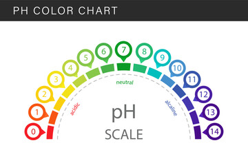 PH Scale. Acid and alkaline indicator. Chemical analysis or test. Education Poster. Vector illustration in flat style.