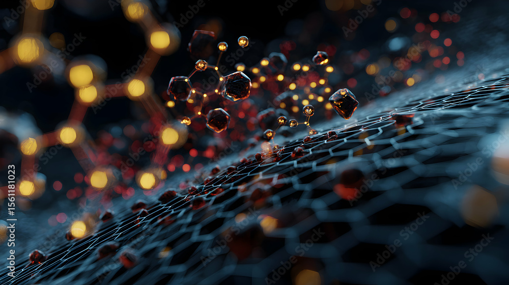 Poster futuristic nanotechnology structure presenting innovative concept of material science and