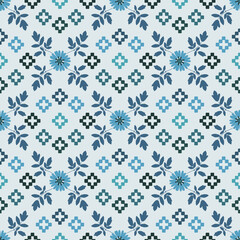 Beach Cottage Blue Floral Seamless Repeat