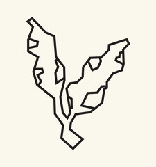 Simple Black Line Art Leaf Icon in Cutout Style