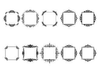 Vintage ornament frame. Decorative border frames, retro style divider. Elegant vintage frame and wedding ornaments Isolated icons vector set. Calligraphic filigree black ink borders collection