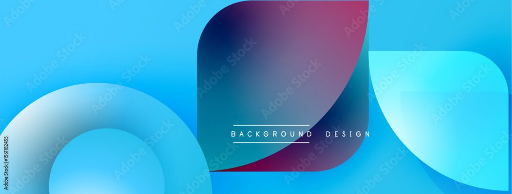 Poster abstract fluid shapes overlap, creating vibrant blue, purple gradients. modern design suggests techn