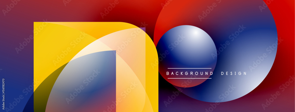 Poster Abstract geometric shapes overlap. Vibrant colors blend, creating dynamic visual effect. Modern design elements present bold composition.