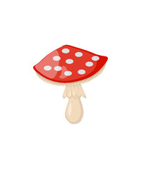 Red Spotted Mushroom with Cream Stem in Flat Cartoon Style for Nature, Fantasy, and Kids Design