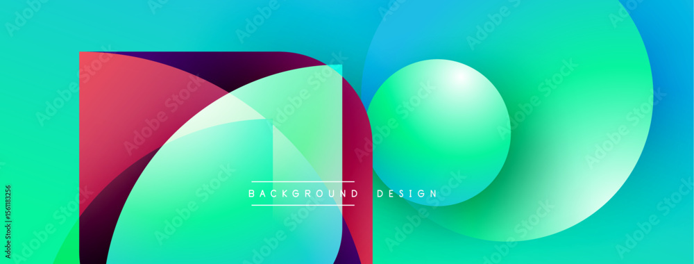 Poster abstract gradient shapes overlap. vibrant turquoise, magenta, green hues create modern design. text 