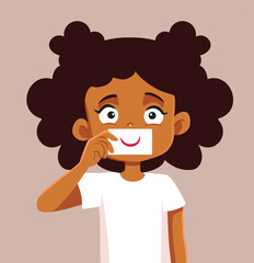 
Little Girl Holding a Face Smile Card Vector Character 

Child feeling depressed trying to hide her true feelings of anxiety
