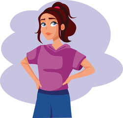 Happy Teen Girl with Hand on her Hips Vector Cartoon. Confident teenager in trendy modern clothing smiling 


