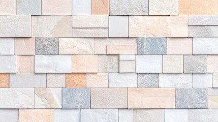 Obraz premium Textured Stone Wall Background Beige Gray and White Natural Stone Tiles