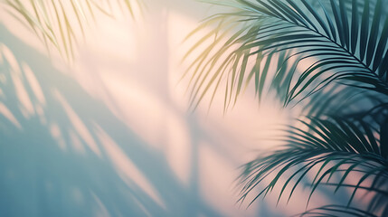 Palm leaves shadow on textured wall tropical silhouette with a soft light effect summer minimalist aesthetic background artistic overlay delicate and serene