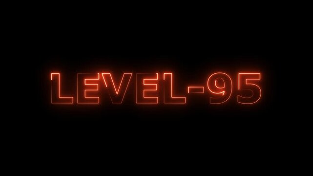 a glowing neon Level Ninety-five 95 text animation video on black background 