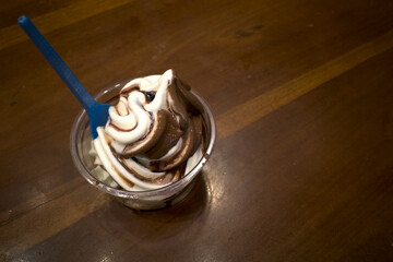 Close up of ice cream in gelato cafe with various flavors