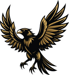 Obraz premium crow spreading wings mid landing elegant black l.eps