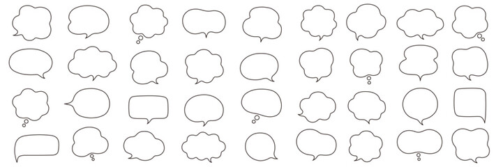 Fototapeta premium ふわふわなふきだしのベクターイラストセット。吹き出し、枠、もこもこ、飾り、曲線