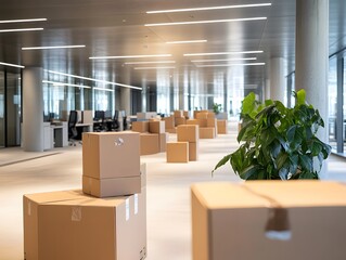 Spacious Bright Room with Large Windows Neutral Decor and Houseplants Creating a Refreshing, Zen-Like Living Space interior of a modern office