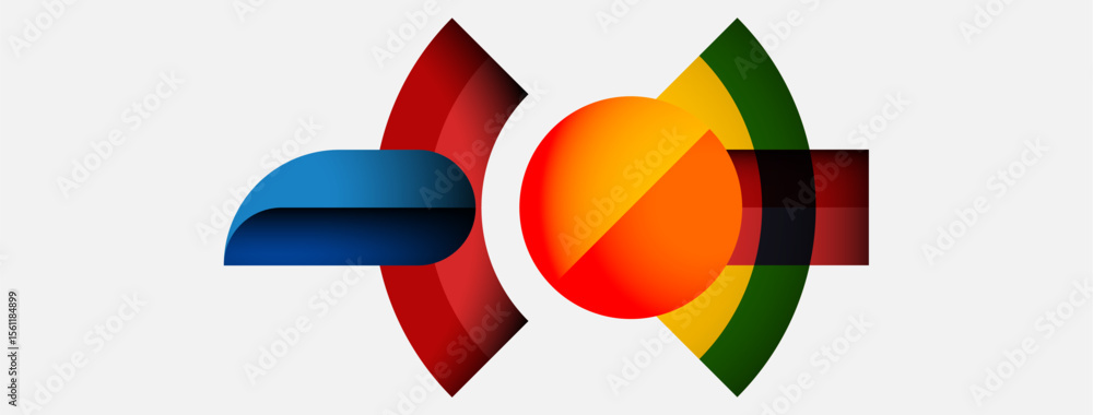 Aufkleber Abstract colorful shapes overlap, creating dynamic visual composition. Bright hues suggest energy, movement, modern design.