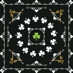 Composition of clovers and shapes on black backrgound