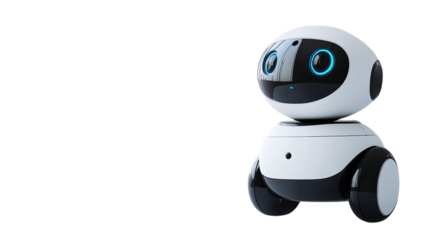 • A trendy personal assistant robot with sleek design, isolated on white background in HD 