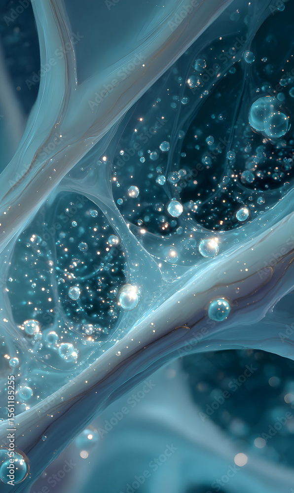 Poster intricate blue network with gleaming spheres creates a visually compelling abstract design