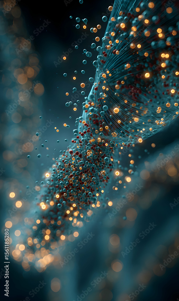 Poster abstract glowing particle stream visualization for digital art backgrounds and modern